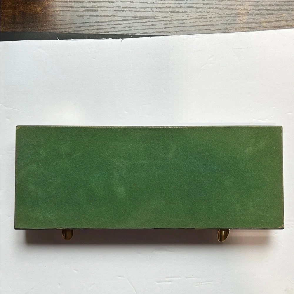MCM 1960’s Gold Pen Stand Dark Green Marble Dual pen holder Vtg Condition no pen